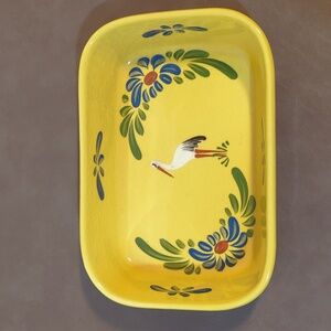 Beck made in France baking dish stork and flower design nice crazing 6” x 9”